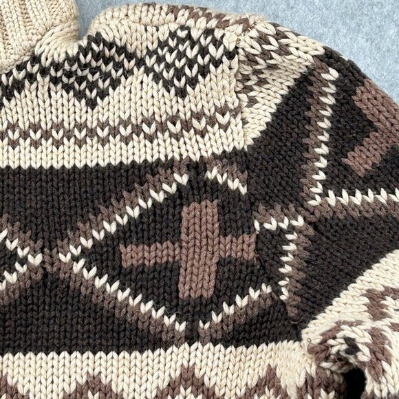 Ralph Lauren Petite Fair Isle Print Half Zip Sweater Size S Beige Brown Cotton - Picture 6 of 11
